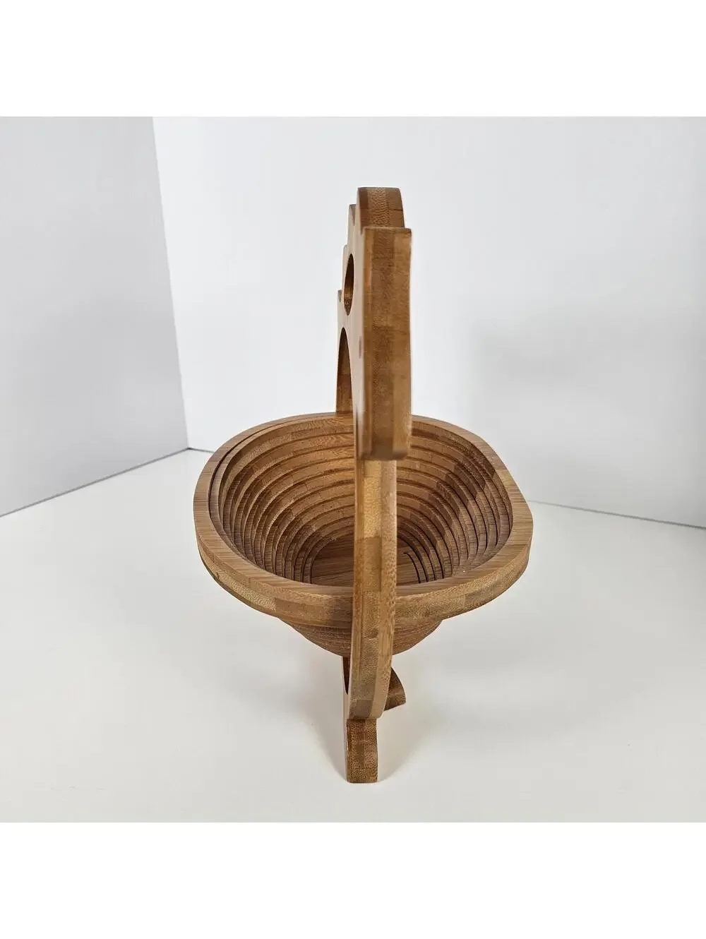 Folding Bamboo Fruit Basket Horse Shape 3D Pop-Up Bowl Cutting Board 10x11”